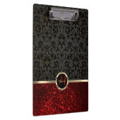 Monogramm Roter Glitzer und Blumendesign Klemmbrett (Rechts)