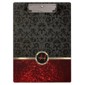 Monogramm Roter Glitzer und Blumendesign Klemmbrett (Vorderseite)