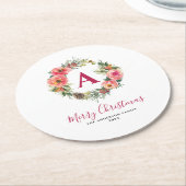 Monogramm Roter Grünflor Pinker Kranz Weihnachten Runder Pappuntersetzer (Angewinkelt)