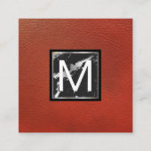 Monogramm | Roter Leder | Marmormetallschneide Quadratische Visitenkarte (Vorderseite)