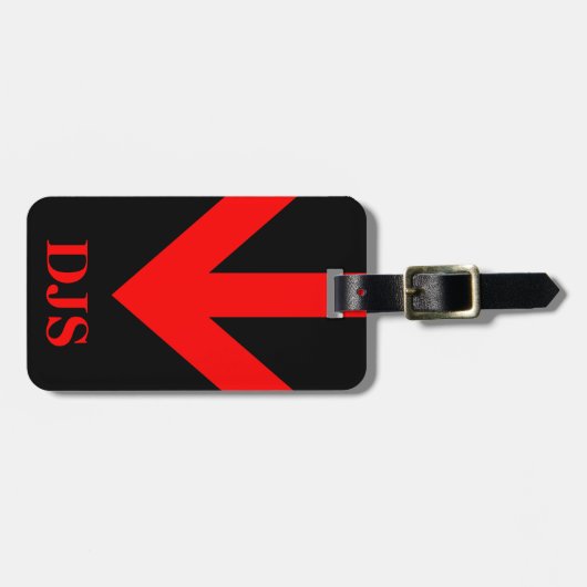 Monogramm Roter Reisebogen auf schwarz Gepäckanhänger (Vorderseite horizontal)