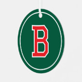 Monogramm Roter Retro mit benutzerdefiniertem Foto Ornament Aus Metall (Vorderseite links)