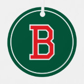 Monogramm Roter Retro mit benutzerdefiniertem Foto Ornament Aus Metall (Vorderseite)