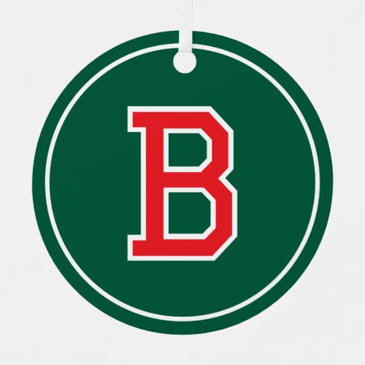 Monogramm Roter Retro mit benutzerdefiniertem Foto Ornament Aus Metall (Vorderseite)