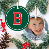 Monogramm Roter Retro mit benutzerdefiniertem Foto Ornament Aus Metall