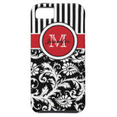 Monogramm-roter Schwarz-weißer gestreifter Damast Case-Mate iPhone Hülle (Rückseite)