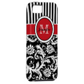 Monogramm-roter Schwarz-weißer gestreifter Damast Case-Mate iPhone Hülle (Rückseite/rechts)