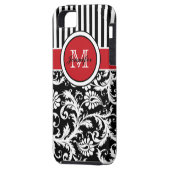 Monogramm-roter Schwarz-weißer gestreifter Damast Case-Mate iPhone Hülle (Rückseite Links)