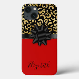 Monogramm roter schwarzer goldener Leopardenprint- Case-Mate iPhone Hülle