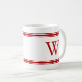 Monogramm Roter Streifen personalisierter Mug Kaffeetasse (VorderseiteRechts)