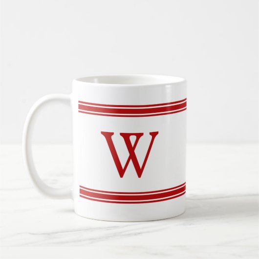 Monogramm Roter Streifen personalisierter Mug Kaffeetasse (Links)