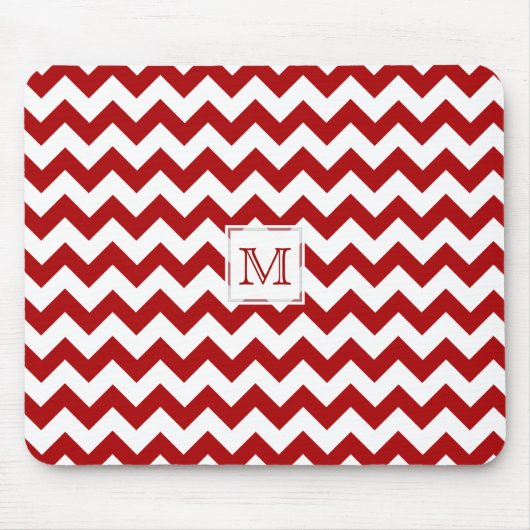 Monogramm: Roter und weißer Zickzack Druck Mousepad (Vorne)