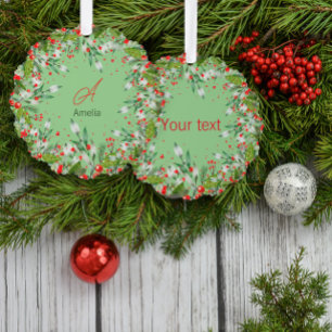 Monogramm Roter Weihnachtsbotanik Klassisch Rund Ornament Karte