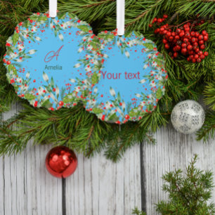 Monogramm  Roter Weihnachtshimmel blauer Klassisch Ornament Karte