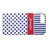Monogramm-roter weißer blauer gestreifter Punkte Case-Mate iPhone Hülle (Rückseite (Horizontal))