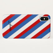 Monogramm Rotes Blau und Weiße Streifen Case-Mate iPhone Hülle (Rückseite (Horizontal))