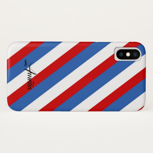 Monogramm Rotes Blau und Weiße Streifen Case-Mate iPhone Hülle (Rückseite (Horizontal))