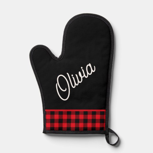 Monogramm, rotes Büffel kariert Ofenhandschuh (Vorderseite)
