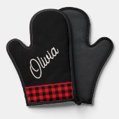 Monogramm, rotes Büffel kariert Ofenhandschuh (Vorderseite/Rückseite)