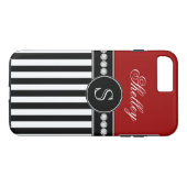 Monogramm-rotes schwarzes Streifen-Namensmuster Case-Mate iPhone Hülle (Rückseite (Horizontal))