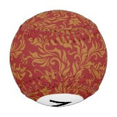 Monogramm rotes und goldenes Blumenmuster Baseball (Rückseite)