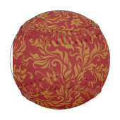 Monogramm rotes und goldenes Blumenmuster Baseball (Vorderseite)