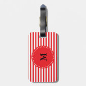 Monogramm-rotes und weißes Streifen-Muster Gepäckanhänger (Rückseite vertikal)