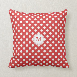 Monogramm: Rotes und weißes Tupfen-Kissen Kissen