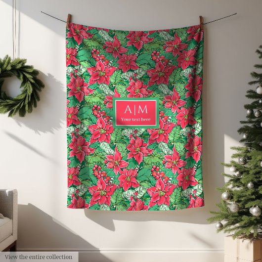 Monogramm rotes Wasserfarben-Preppy-Christmas-Flee Fleecedecke