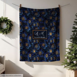Monogramm Royalblau-Wurf mit modernen goldenen Blu Fleecedecke