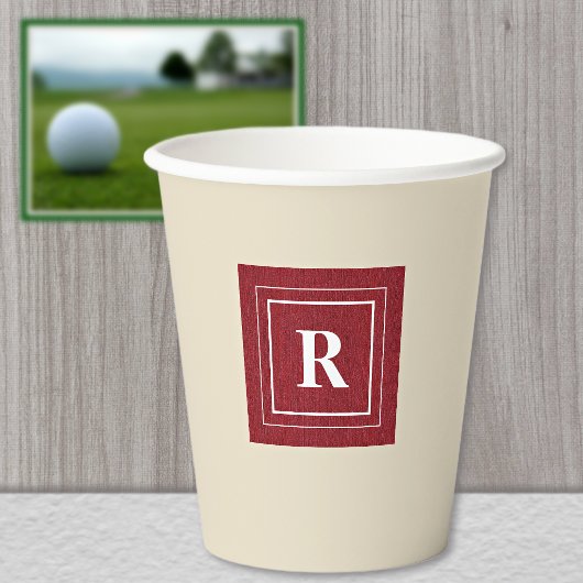 Monogramm, Ruby Red Denim Print 8oz Paper Cups Pappbecher