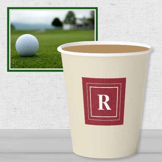 Monogramm, Ruby Red Denim Print 8oz Paper Cups Pappbecher