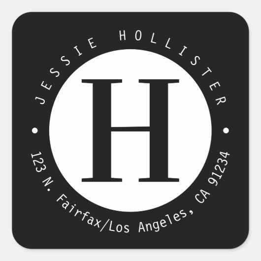 Monogramm-Rücksendeadresse cool Quadratischer Aufkleber (Vorderseite)