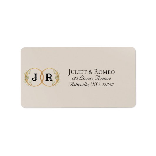 Monogramm-Rücksendeadresse - Creme Adressaufkleber (Vorne)