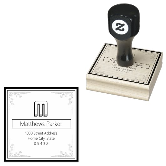 Monogramm-Rücksendeadresse des Classic Square Gummistempel (Stempel)