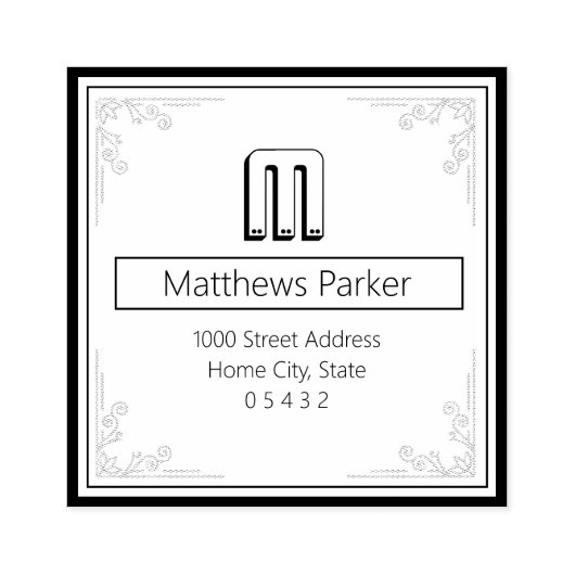 Monogramm-Rücksendeadresse des Classic Square Gummistempel (Prägung)