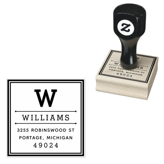 Monogramm-Rücksendeadresse des Classic Square Gummistempel (Stempel)