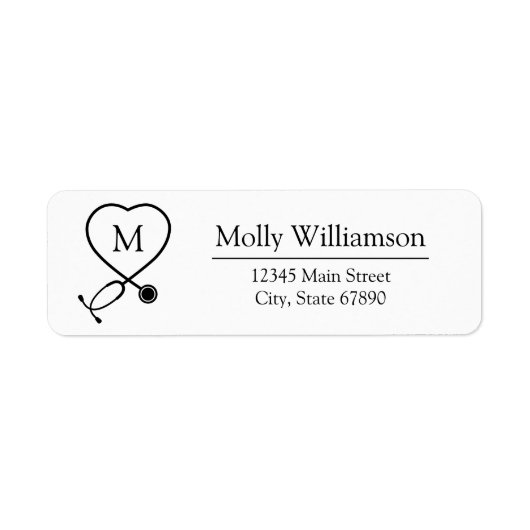 Monogramm-Rücksendeadresse für das moderne Herz (Vorne)