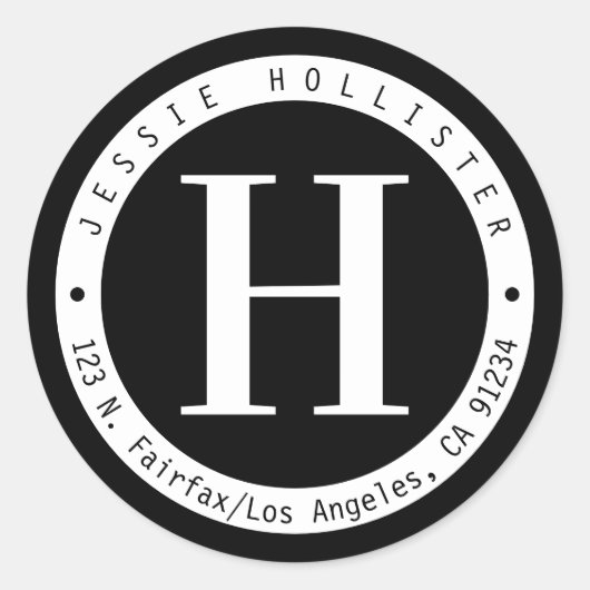 Monogramm-Rücksendeadresse Runder Aufkleber (Vorderseite)