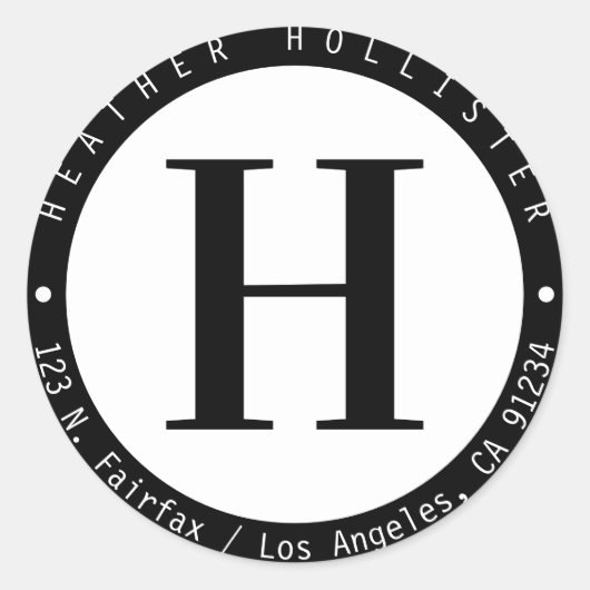 Monogramm-Rücksendeadresse Runder Aufkleber (Vorderseite)