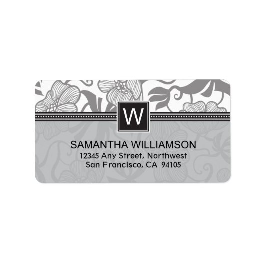 Monogramm-Rücksendeadressen-Aufkleber (schwarz) Adressaufkleber (Vorne)