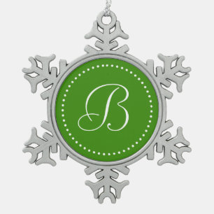 Monogramm-Rund mit grüner/weißer Punkt-Grenze Schneeflocken Zinn-Ornament