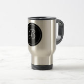 Monogramm rund schwarzer/weißer Punkt Reisebecher (VorderseiteRechts)