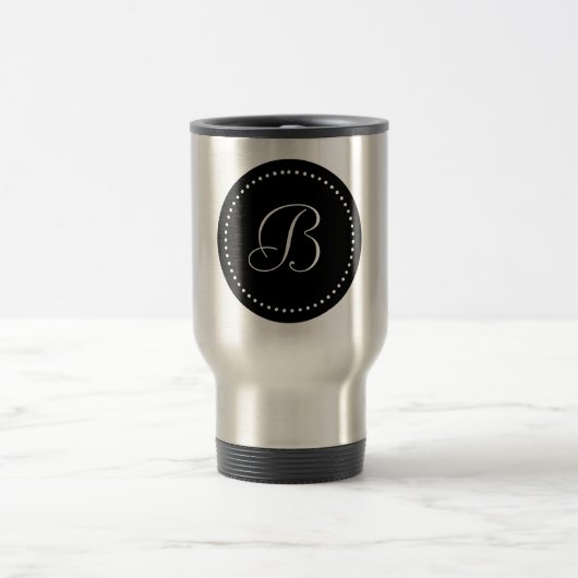 Monogramm rund schwarzer/weißer Punkt Reisebecher (Mittel)
