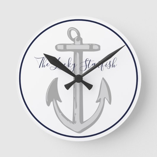 Monogramm Runde C der Navy Blue Anchor Coastor Coa Runde Wanduhr (Vorderseite)