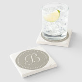 Monogramm runder Aluminium/weißer Punkt-Rand Steinuntersetzer (Seitenansicht)