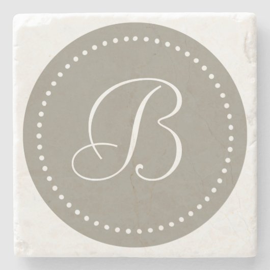 Monogramm runder Aluminium/weißer Punkt-Rand Steinuntersetzer (Vorderseite)