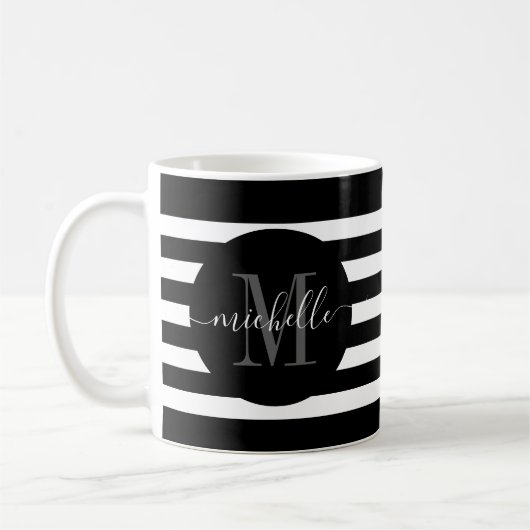 Monogramm-Rundschreiben mit schwarzem Streifen Mod Kaffeetasse (Links)