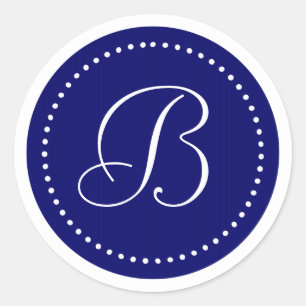 Monogramm-Rundumrandung in Marineblau/Weiß gepunkt Runder Aufkleber