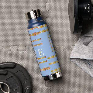 Monogramm Rustic Daisy Floral Liebe Blue Water Bot Trinkflasche